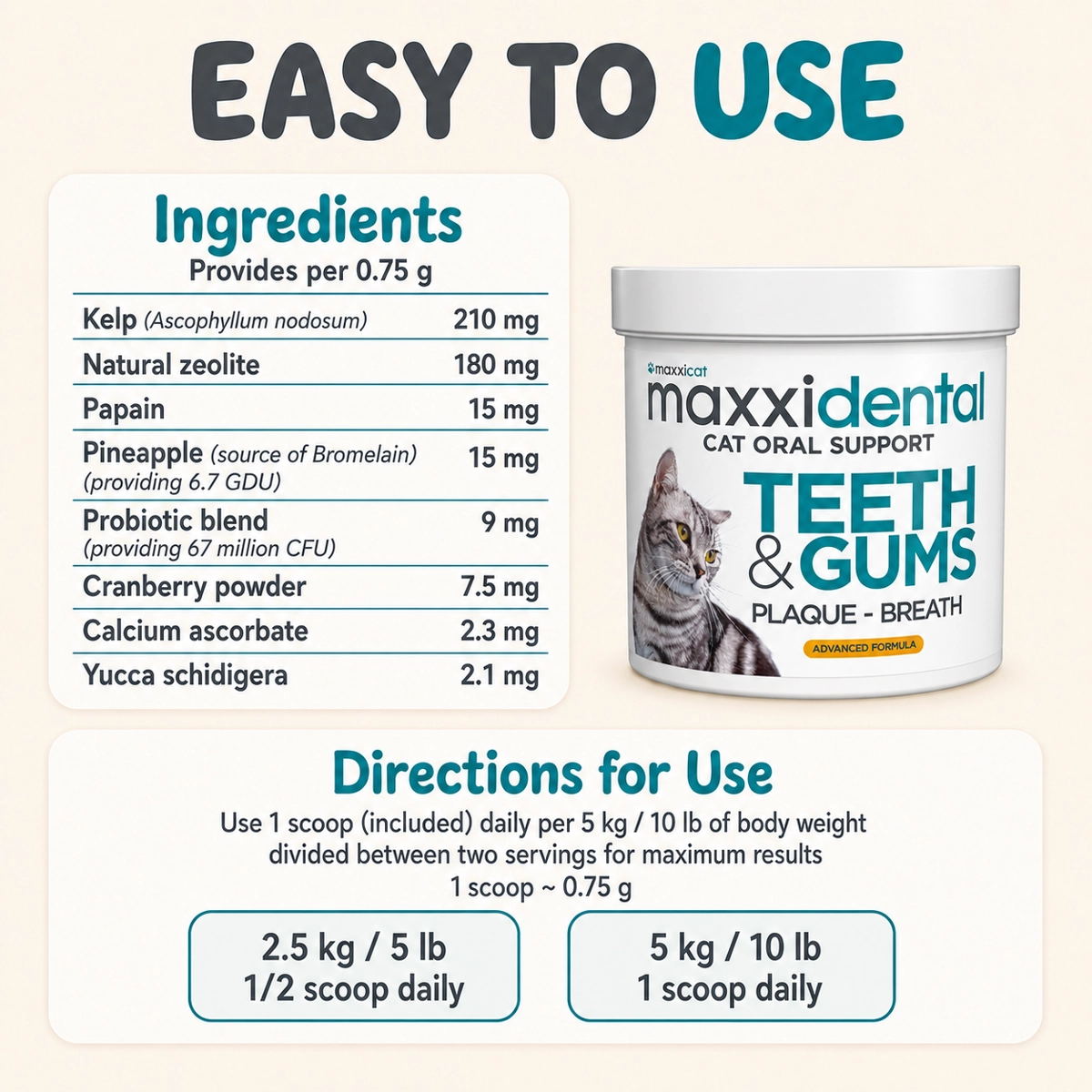 maxxidental for cats list of ingredients and directions for use